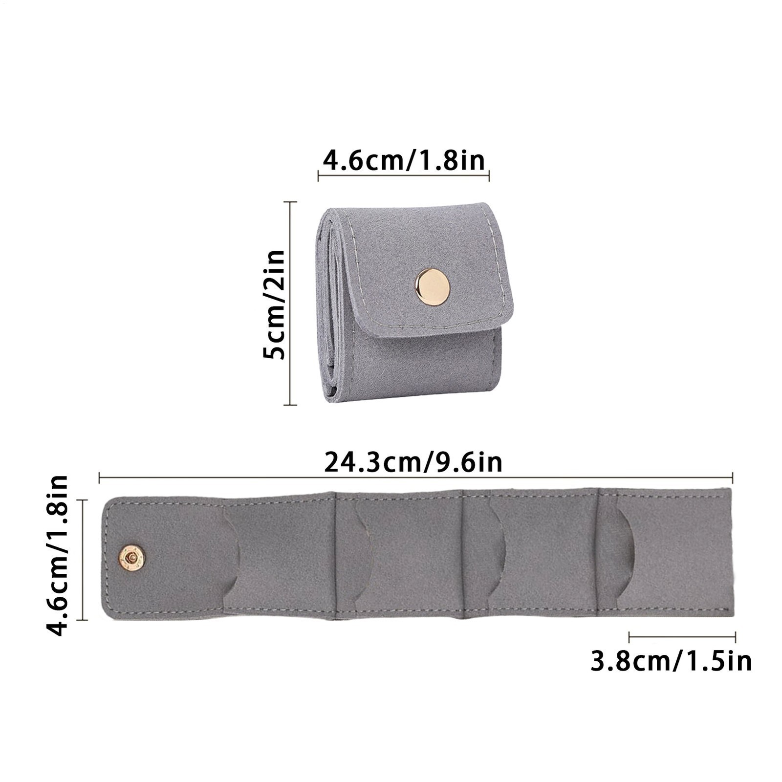 2Pcs Gray Mini Travel Jewelry Organizer Bag Portable Jewelry Roll Up Bag Cases