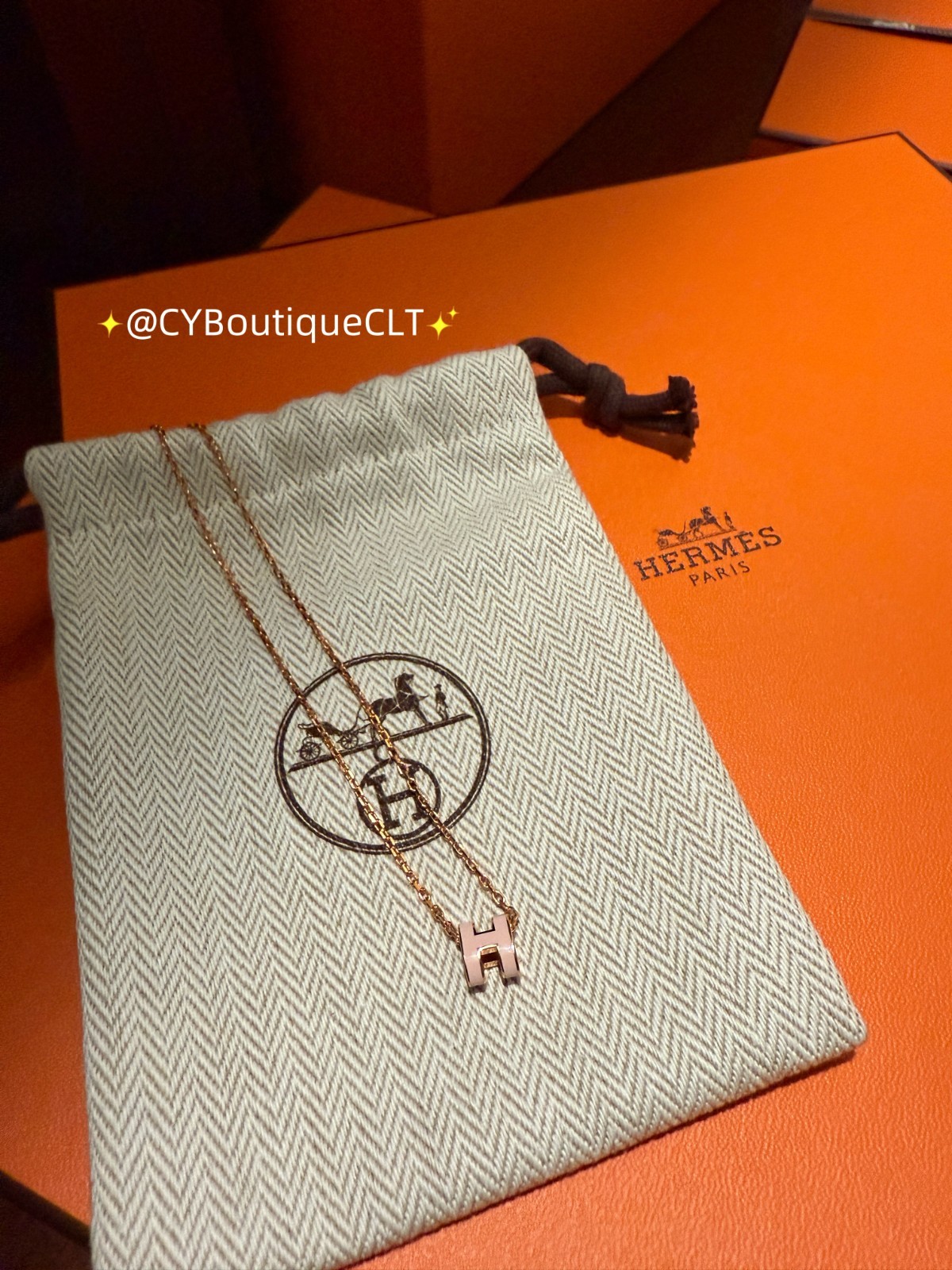Hermès Mini Pop H Pendant Rose Dragee (Light Pink) w Rose Gold Chain Giftable