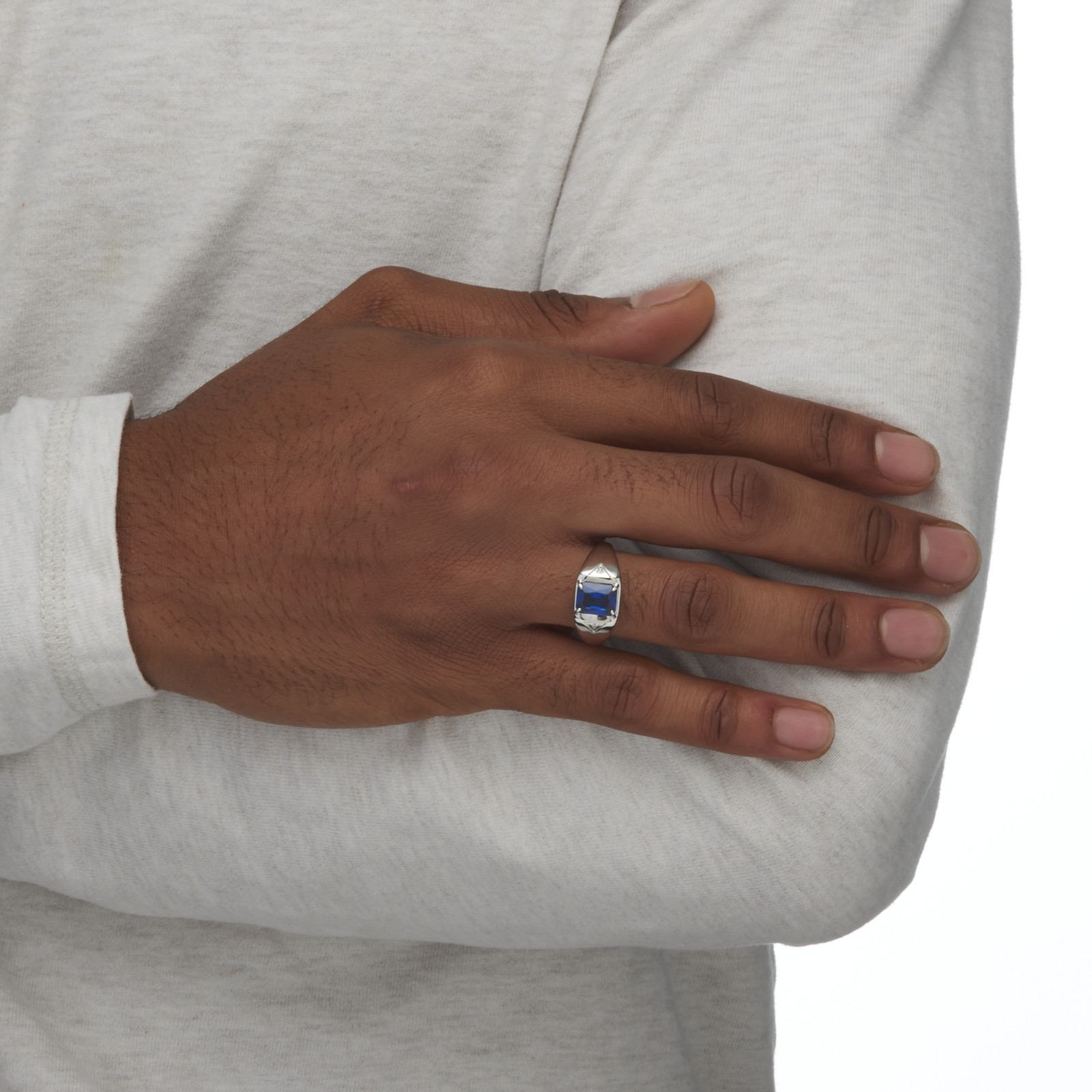 Men’s 2.76 TCW Sapphire Ring in Platinum-plated Sterling Silver
