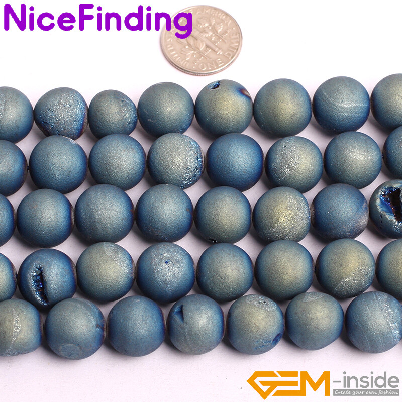Agate Quartz Beads Druzy Stone Metallic Titanium Coated Jewelry Making 15’’