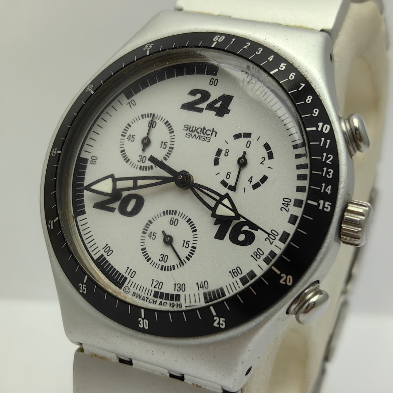 Vintage 1996 Swatch Irony Aluminium Panda Face Chrono Swiss Made Men’s Watch
