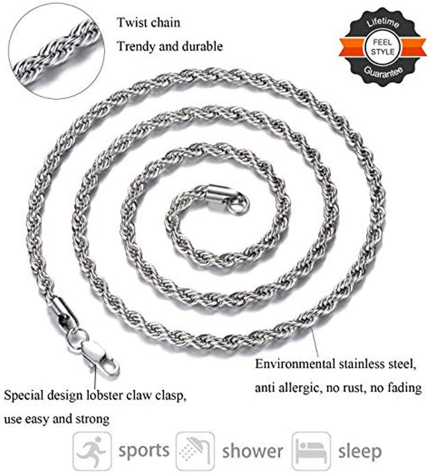 Stainless Steel Rope Chains 20 Inches 2mm Twist Rope Necklace Men Women