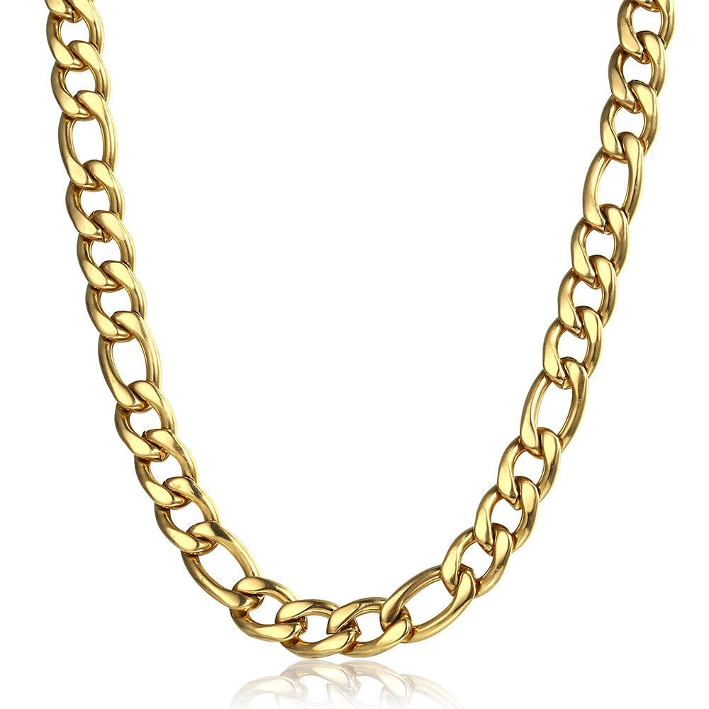 3/5/7/9mm Gold Plated Stainless Steel Figaro Chain Necklace Men Women 16-30″