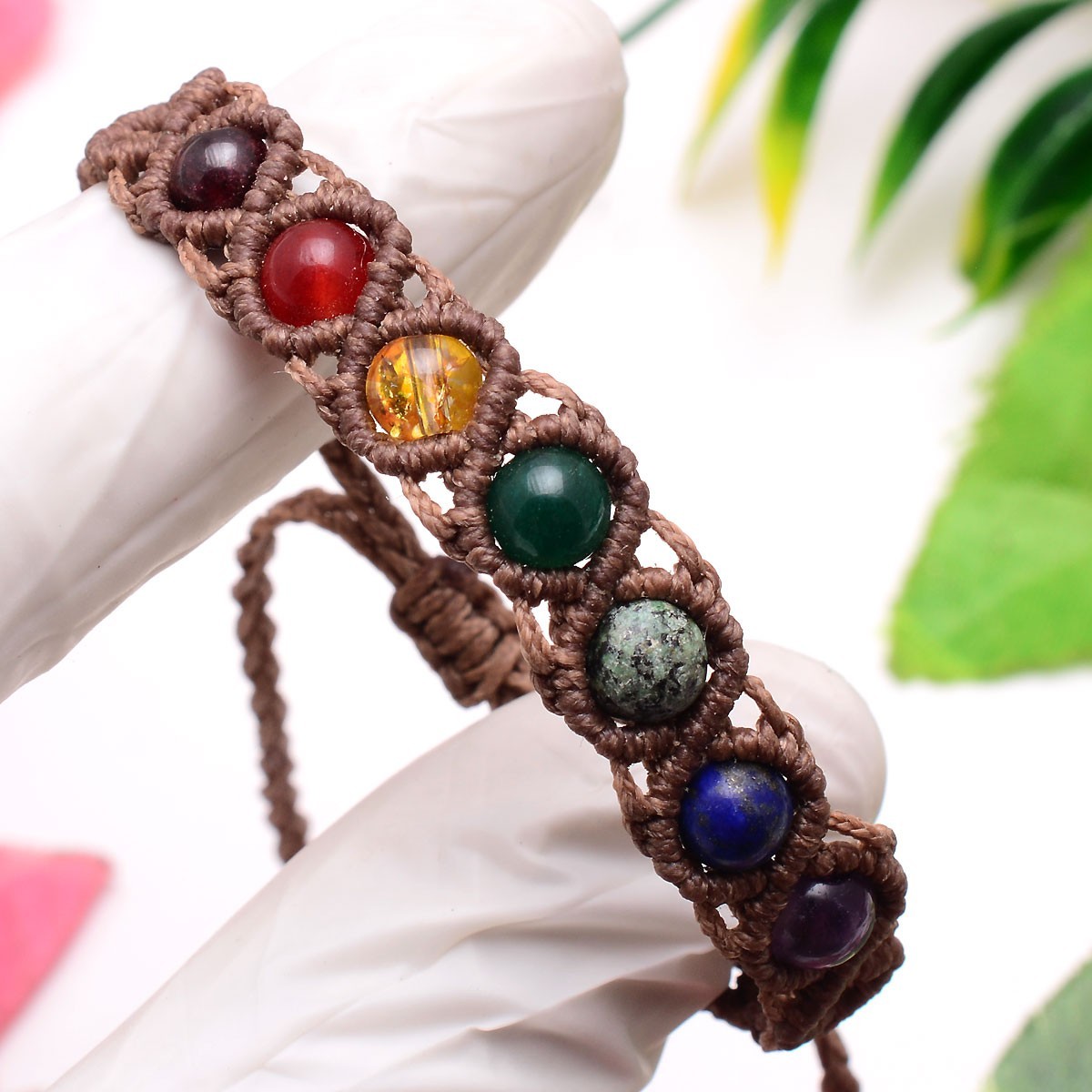Handmade Natural Multi Gemstones Beautiful Macrame Cuff Beaded Vintage Bracelet