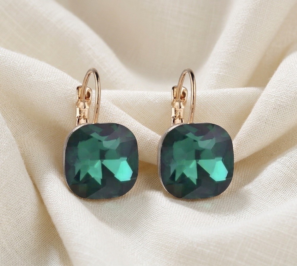 Anthropologie Square Bella Clear Austrian Hoop Crystal Earrings Gold CZ VTG Boho