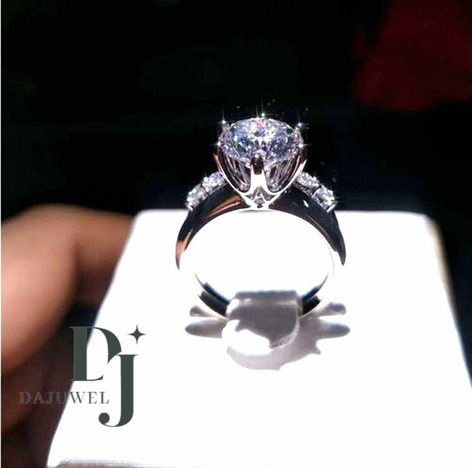 Bridal Set Moissanite Engagement Ring Solid 14K White Gold 2.50 Carat Round Cut