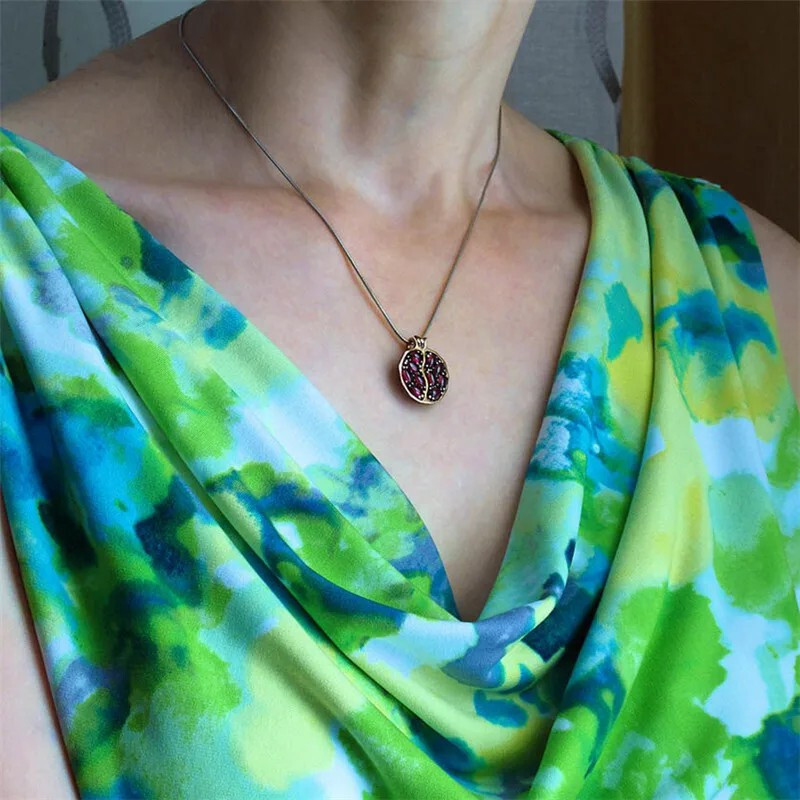 Garnet Style Pomegranate Necklace Gold Plated Pendant Women’s Fruit Jewelry