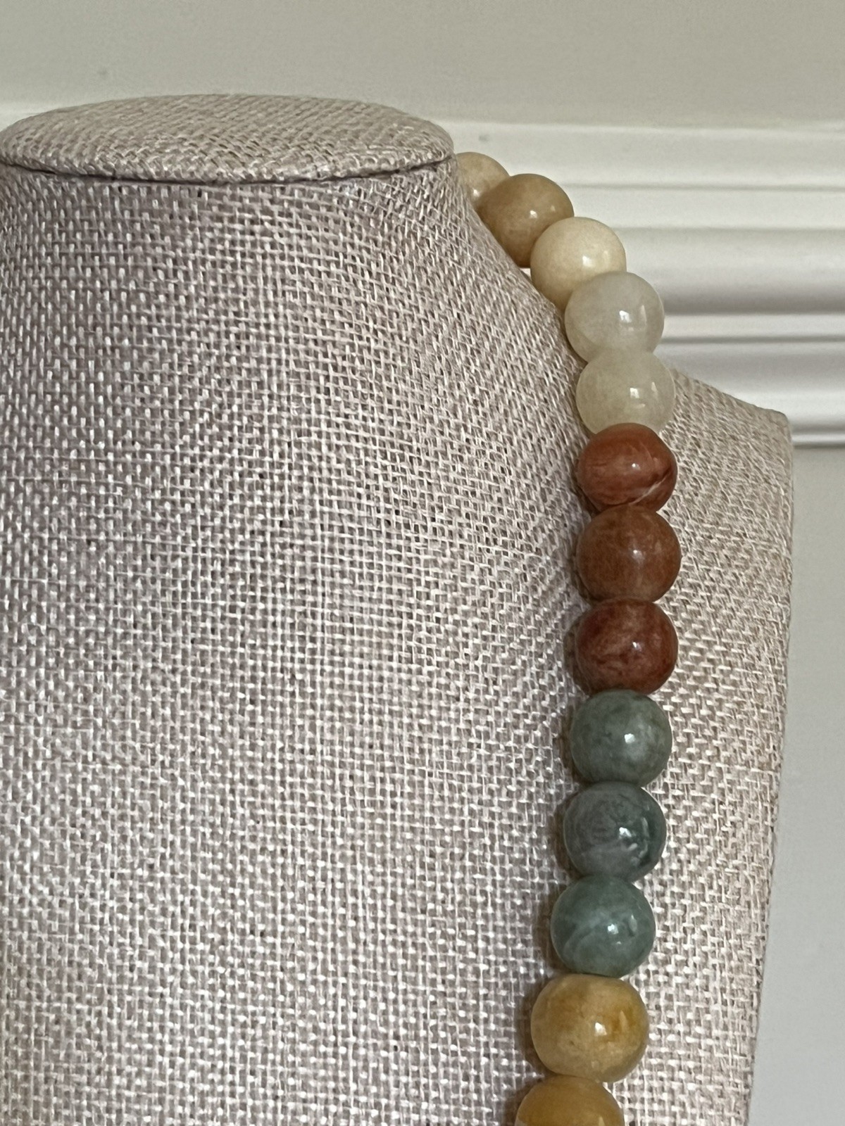 Quartz Bead Necklace 22″ – Polished Stone Multicolor Green Orange Yellow White