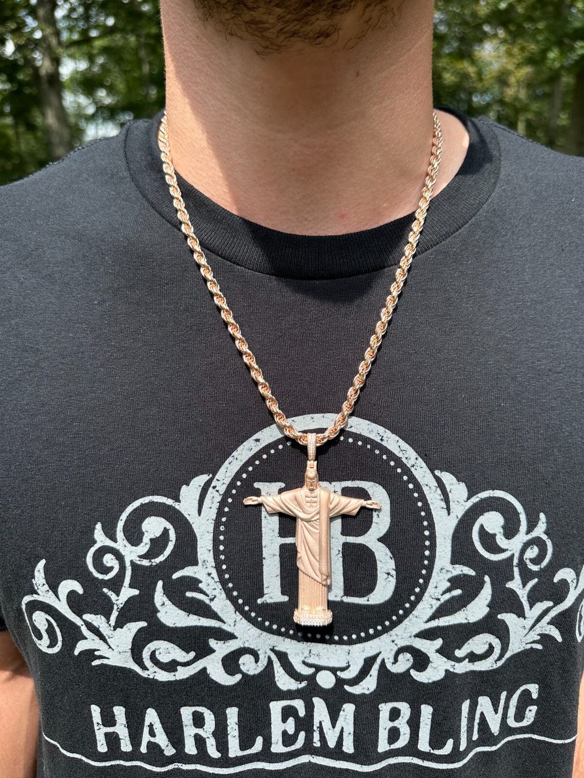 MOISSANITE Christ The Redeemer 925 Silver/ Yellow Rose Gold Necklace Jesus Piece