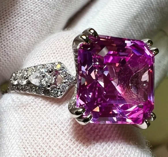 8.36 Ct Certified Asscher Cut Natural Purple Diamond Ring VVS1 White Gold Finish