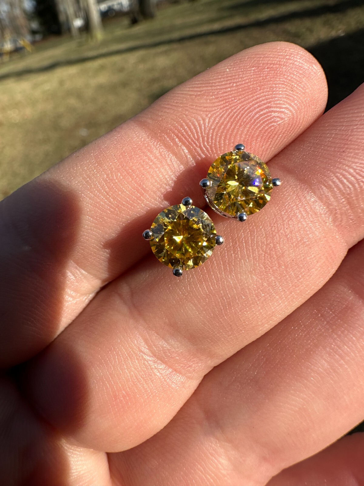 Real Canary Yellow Moissanite Screwback Stud Earrings 925 Silver 3-8mm Pass Test