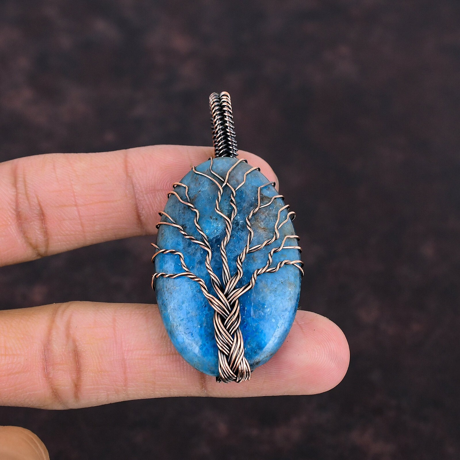 Neon Apatite Jewelry Copper Friend Gift Wire Wrapped Tree Of Life Pendant 2.52″
