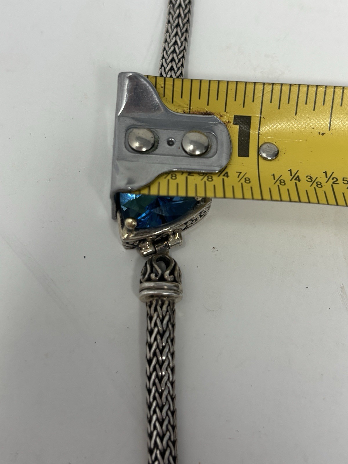 Vtg David Schorr Sterling Silver 18K Gold Blue Topaz Woven Wheat Bracelet 7.5”
