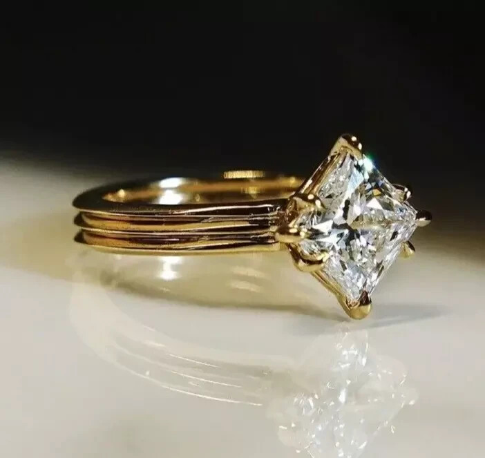 5.80 Ct Certified Princess Cut Off White Diamond 925 Silver Ring Great Shine