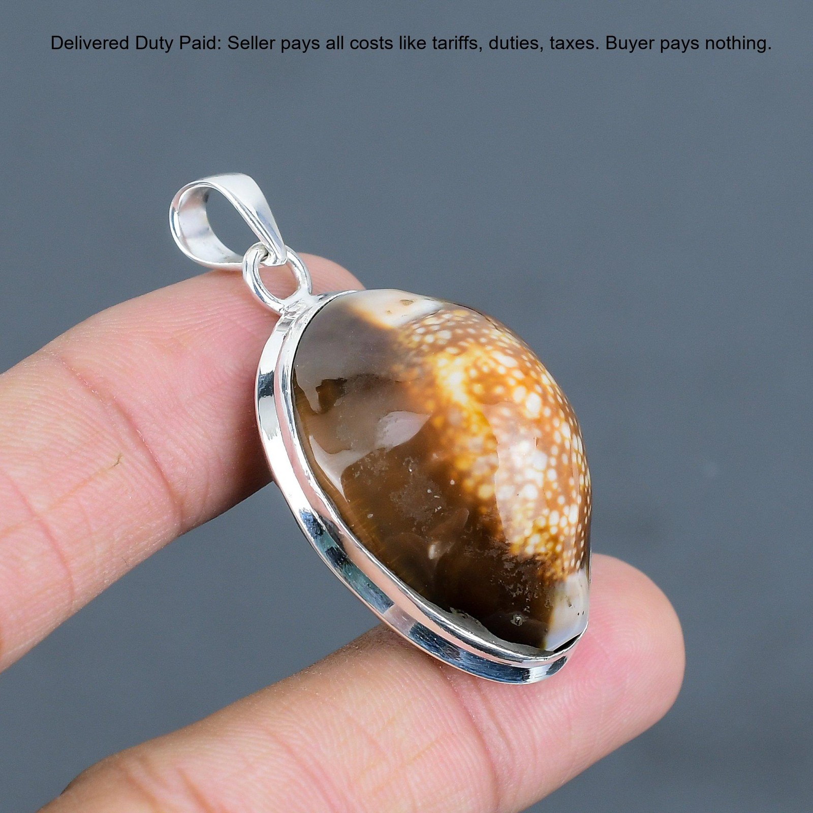 Oval Cowrie Shell Gemstone Wife Bezel Boho Handmade Pendant Jewelry 925 Silver