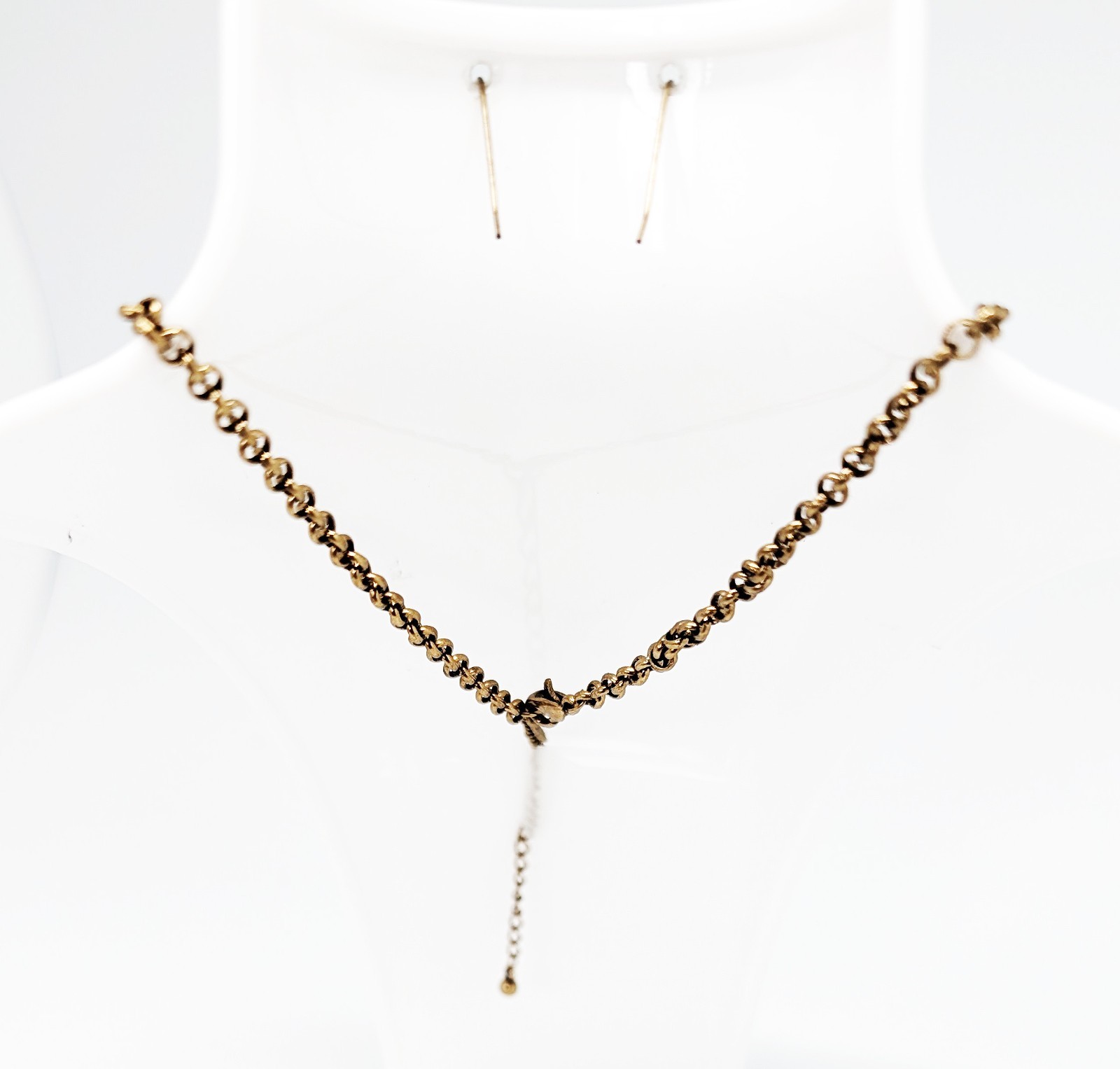 DESIGNER INSPIRED 19 in CLEAR CRYSTAL VICTORIAN DROP BRONZE TONE JEWELRY SET NEW