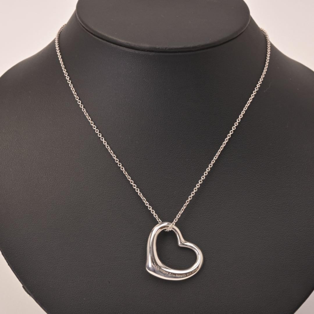 Tiffany & Co. Open Heart Elsa Peretti Necklace 925 Silver Women Used B Condition