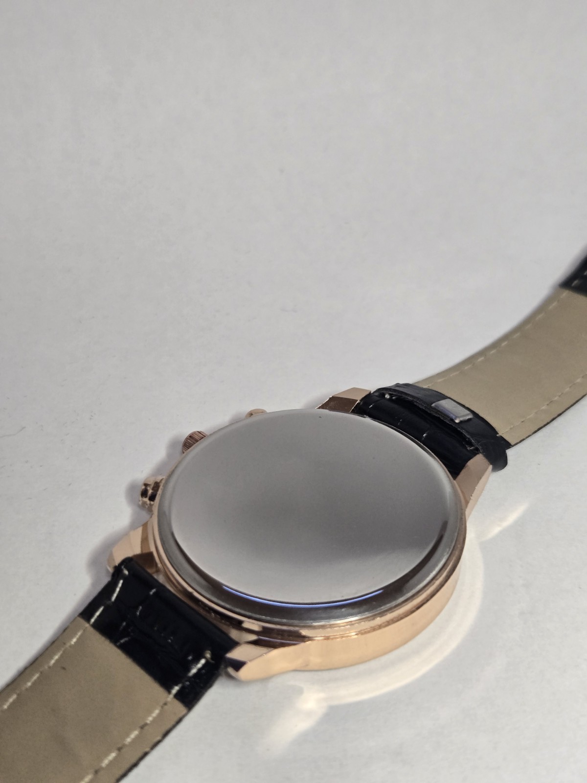 Geneva Men’s Quartz Analog Dress Watch Black Dial Rose Gold Case Leather Strap