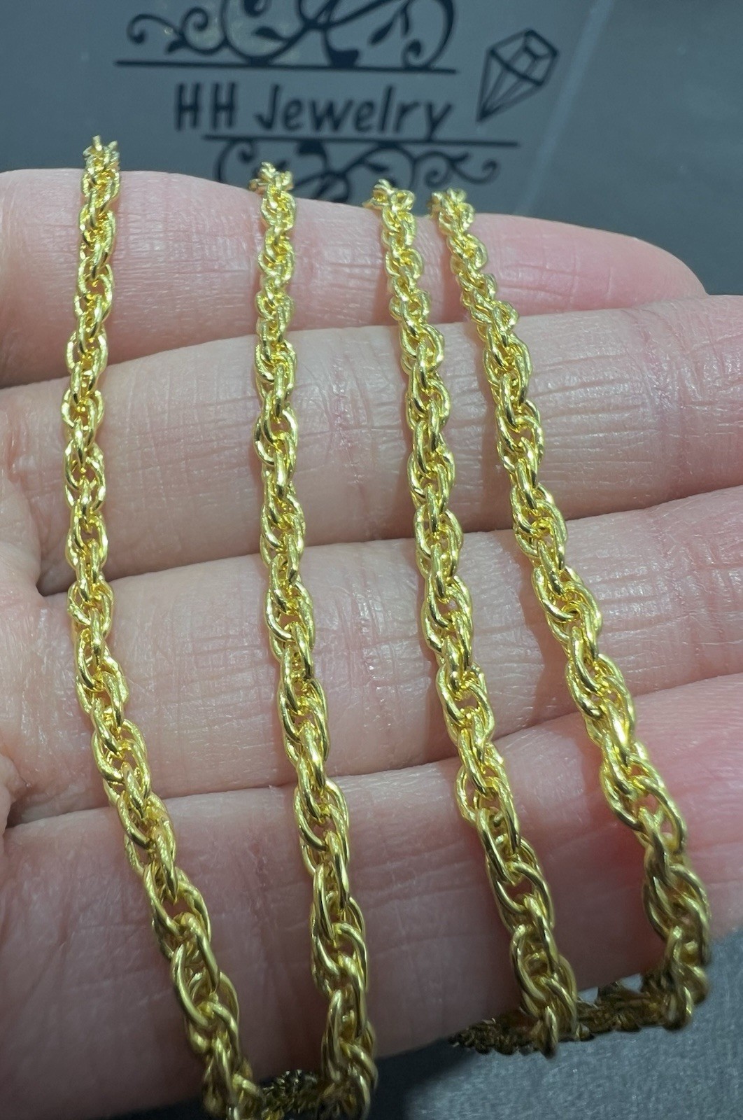 18K Yellow Gold Rope Spiga Chain Necklace 26 Inches