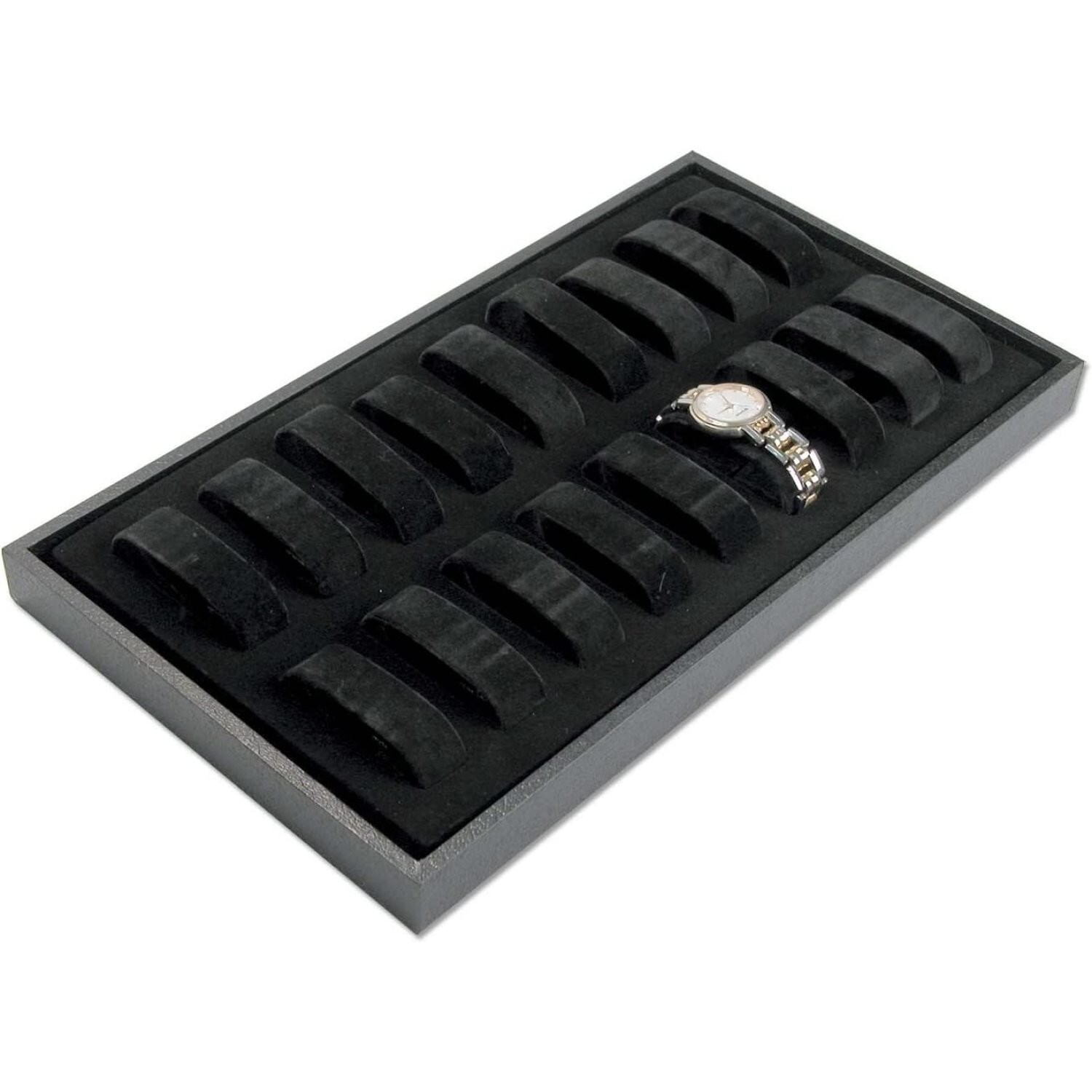 1.20 Lbs 14-3/4” Black Velvet 18 Slot Women’s Watch Tray Display Case Jewelry