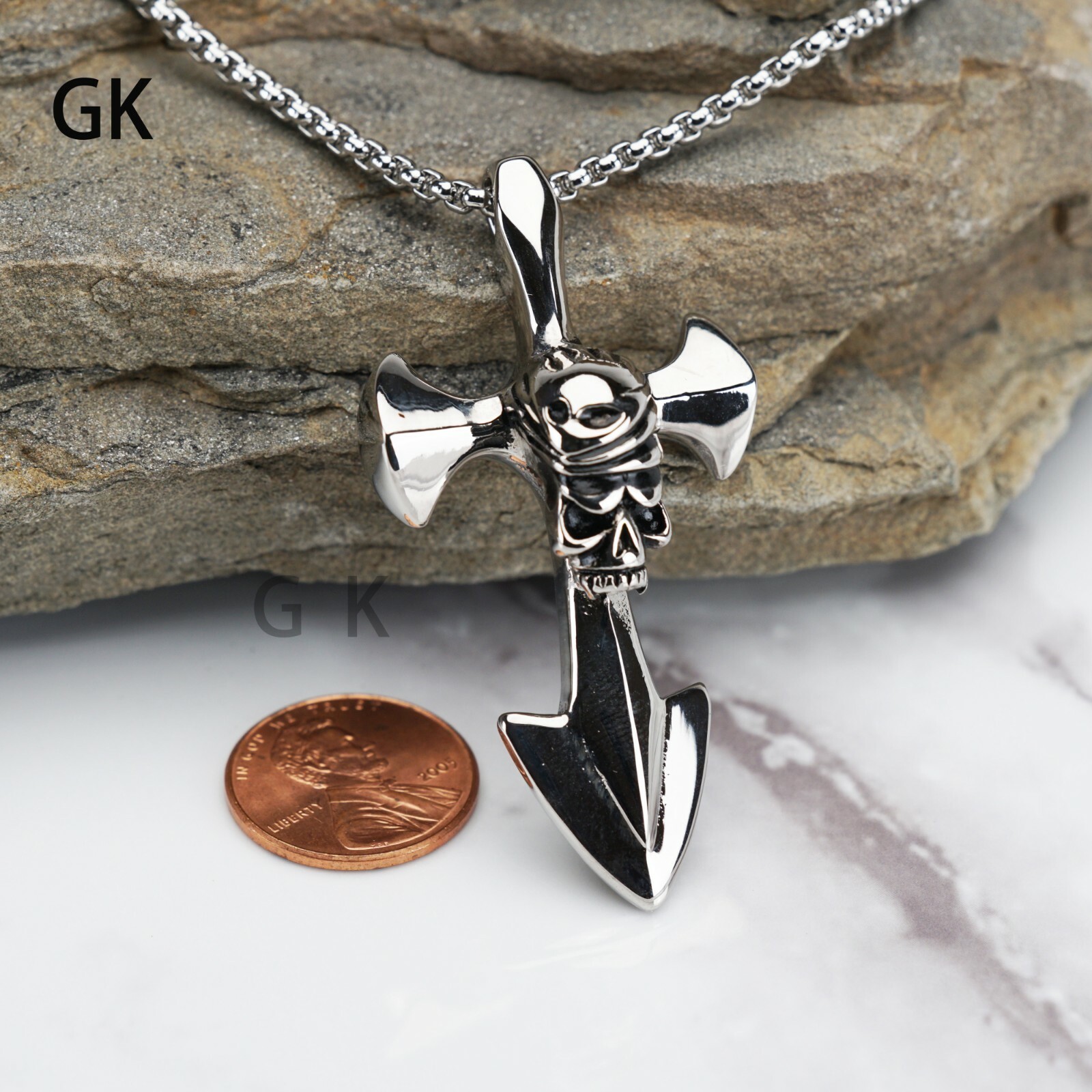 GK Punk Biker Stainless Steel Nautical Skull Cross Pirate Pendant Necklace Chain