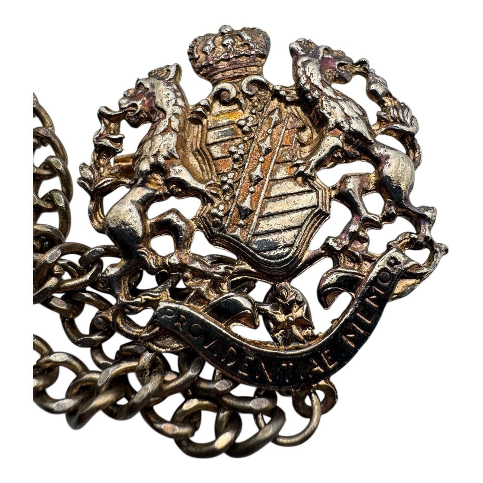 Heraldic Coat of Arms Brooch Chain Victorian Style Crown Lion Eagle Keys Crest