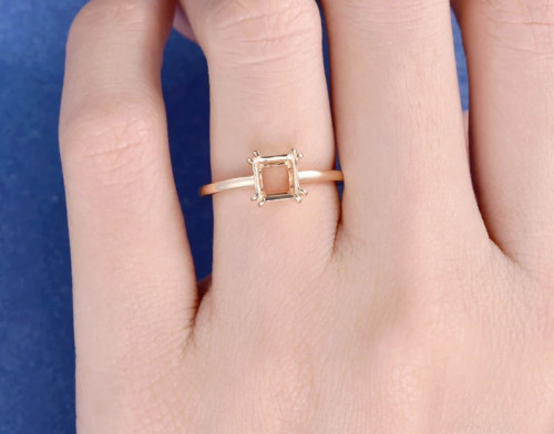 6mm Princess Setting Customize Semi Mount Engagement Ring 14k Yellow Gold Plated