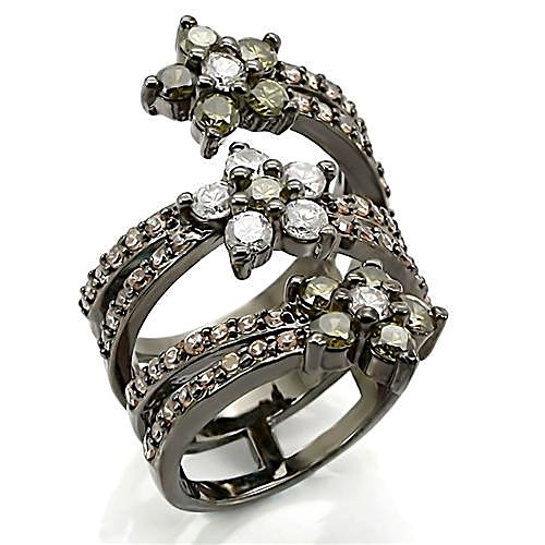 Women’s Floral Ring, Multicolor CZ, Ruthenium Plated, Brass, Wrap ring