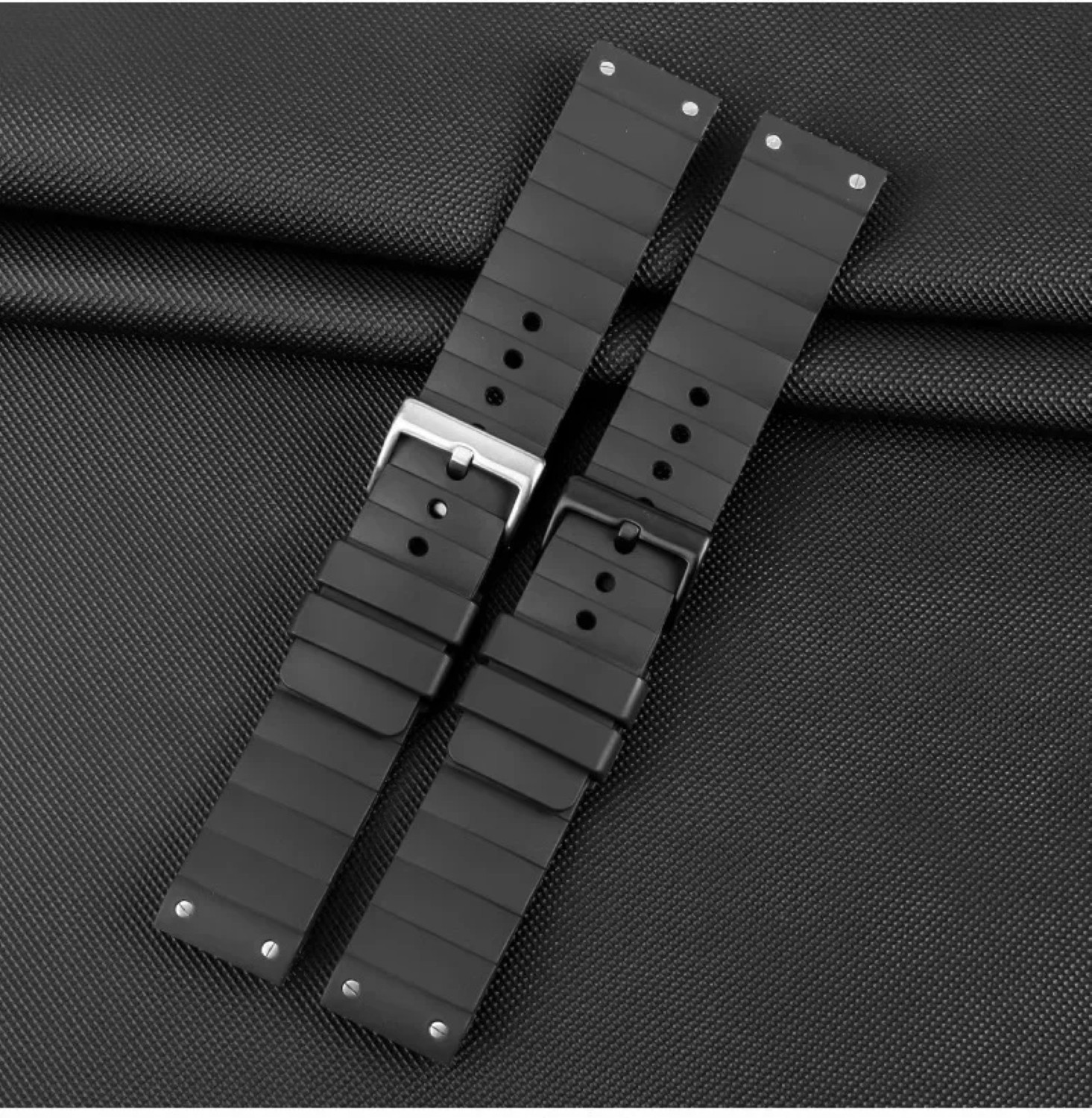 23mm Watchband For Cartier Santos 100 Rubber Band Black Rivet Silicone Strap
