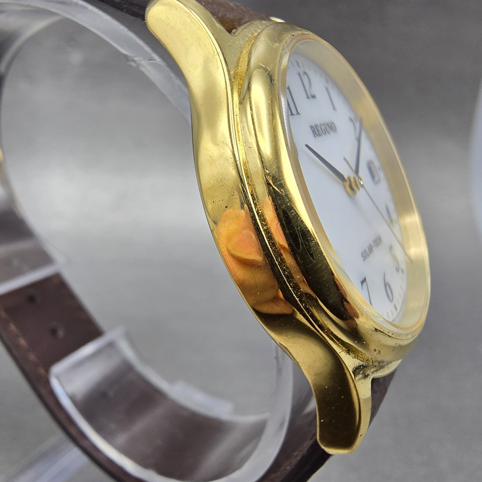 Citizen Reguno Solar Watch Men 33mm White Dial Gold Tone Date E111-T017223 Runs