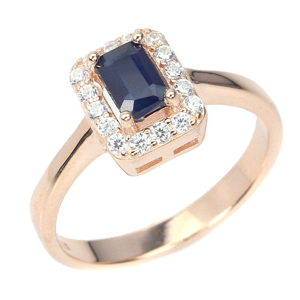 925 Sterling Silver Diffused Octagon Blue Sapphire 6x4mm Simulated Cz Ring Sz 8