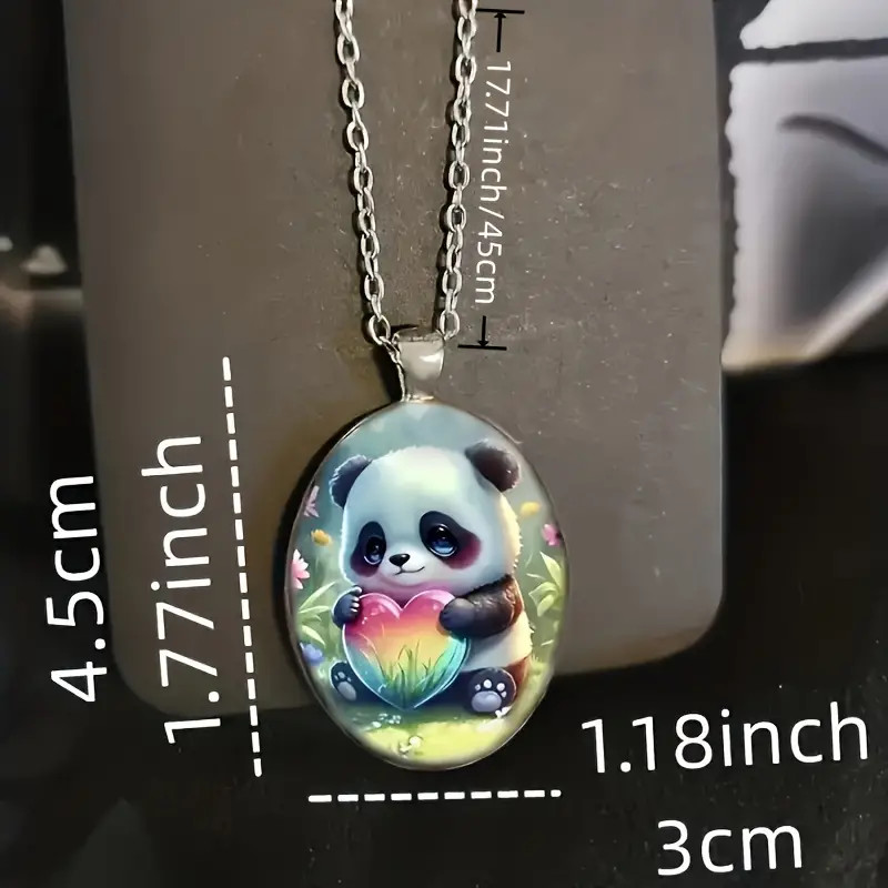 Cute Panda Oval Jewelry Vintage Silvery Nature Bear Love Animal Pendant Necklace