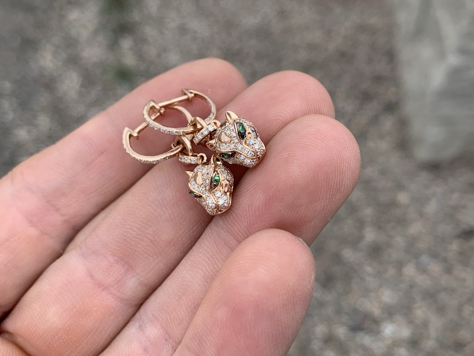 Effy 14K Rose Gold Panther Diamond Tsavorite Drop Dangle Earrings
