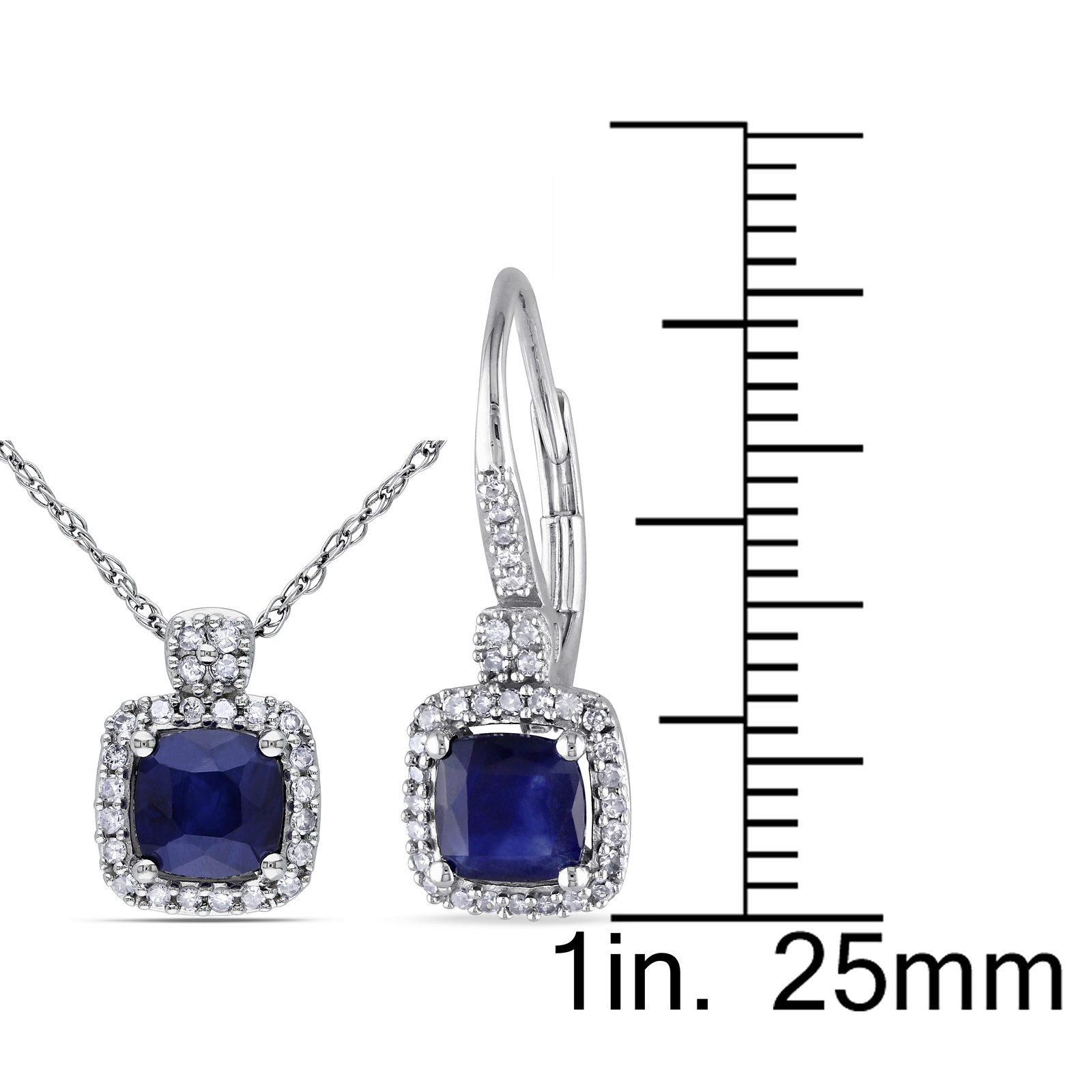 Amour 10K White Gold Diamond & Diffused Sapphire Earrings, Pendant & Chain Set