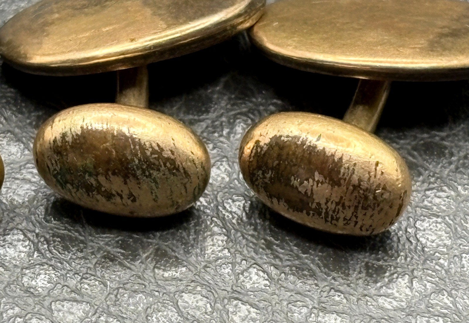 Vintage Lot 2 Pairs Victorian Gold Filled Cufflinks Etched Oval Paste Stones
