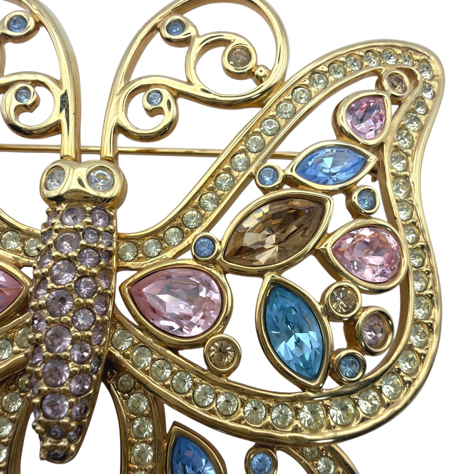 SWAROVSKI 85mm Large Butterfly Pin Brooch Gold Tone Multi Color Crystal