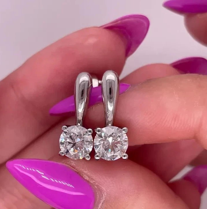 Round Cut Simulated Diamond Pretty Clip On Drop Earring In 14k White Gold Plated