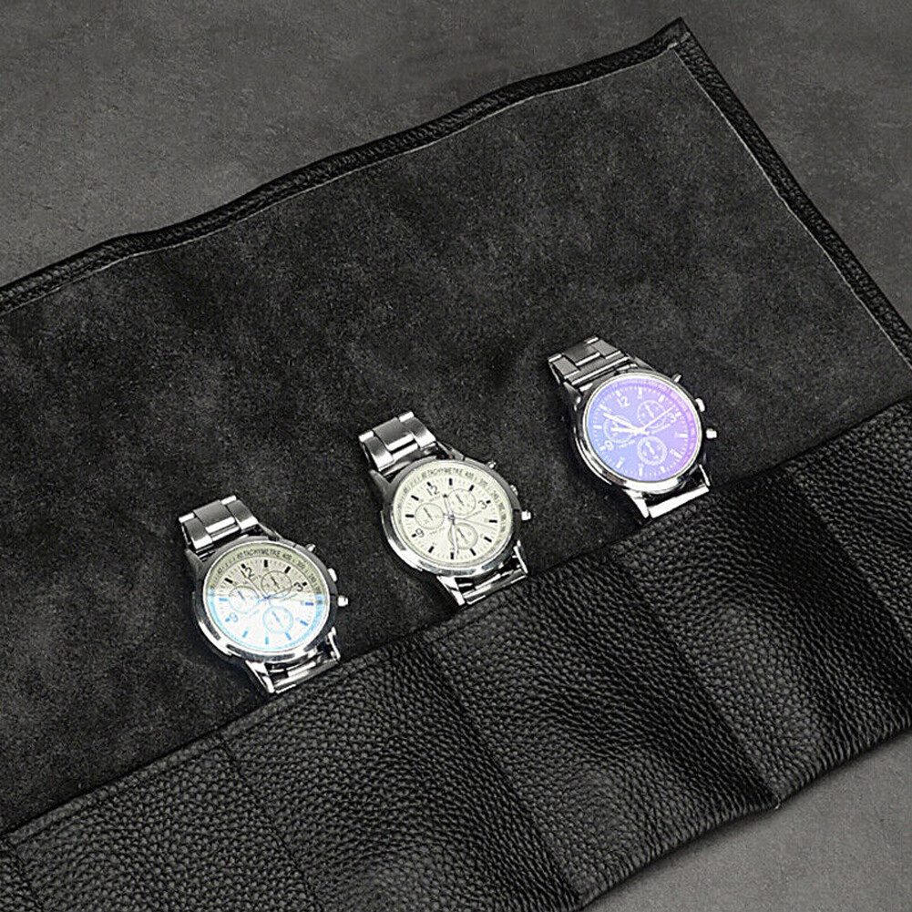 6 Slots Watch Roll Travel Case Genuine Leather Watches Jewelry storage Pouch Bag