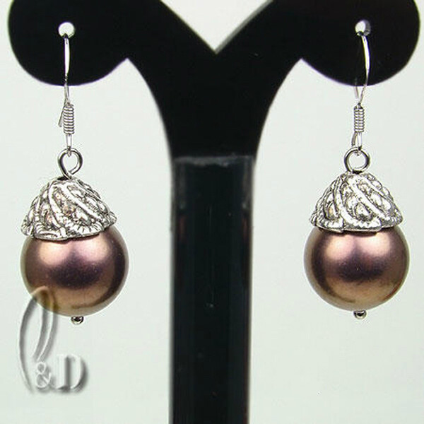 AU STOCK CHIC 12MM LARGE MULTIPLE COLOUR SEA SHELL PEARLS SILVER EARRINGS EA009
