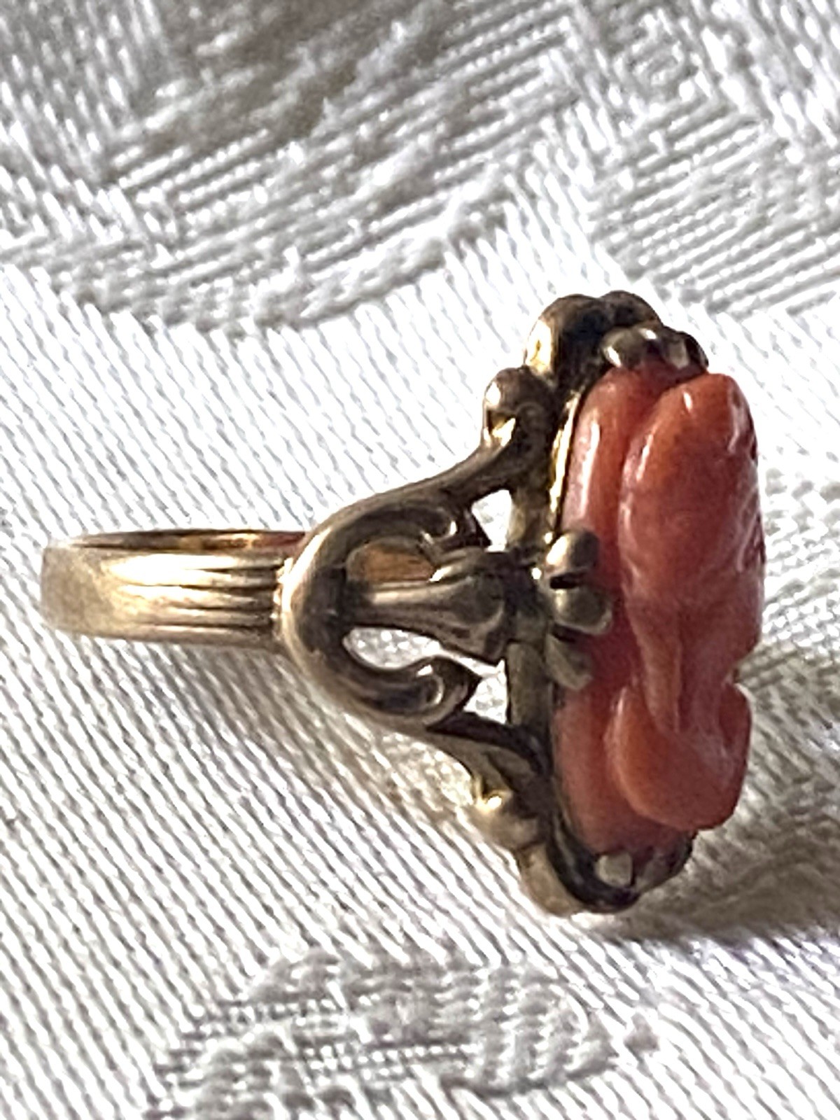 Antique Carved Coral Cameo 10k Ring 2-3 Grams