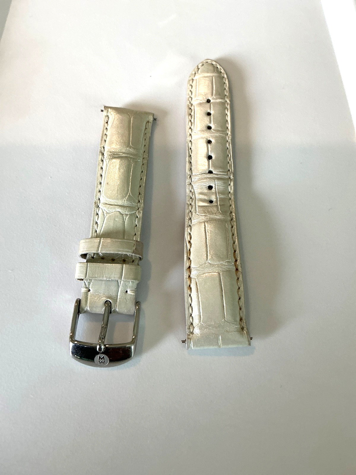 MICHELE PEARL WHITE (SILVER) 18mm Alligator Watch Strap DECO, SEREIN , SIDNEY