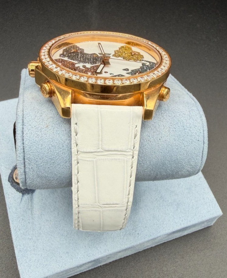 Jacob and Co 5 Time Zone The World Is Yours-multi color map- white strap