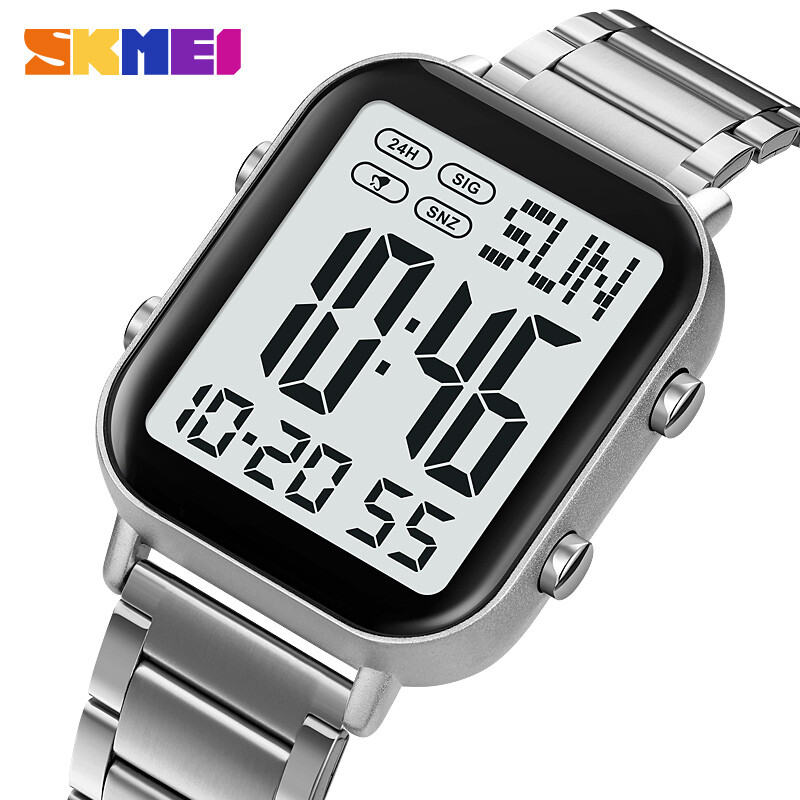 NEW Men Watch Rectangle Digital Wristwatch Full Steel Electronic Digital Watch