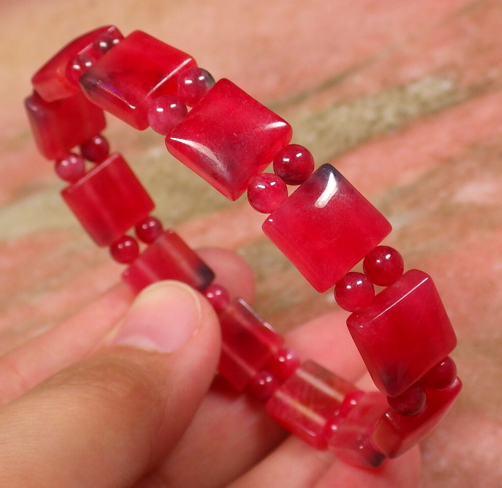 1 pcs Red Green Color JADE Bead Beads Rectangle Bamboo Bangle Bracelet 100500