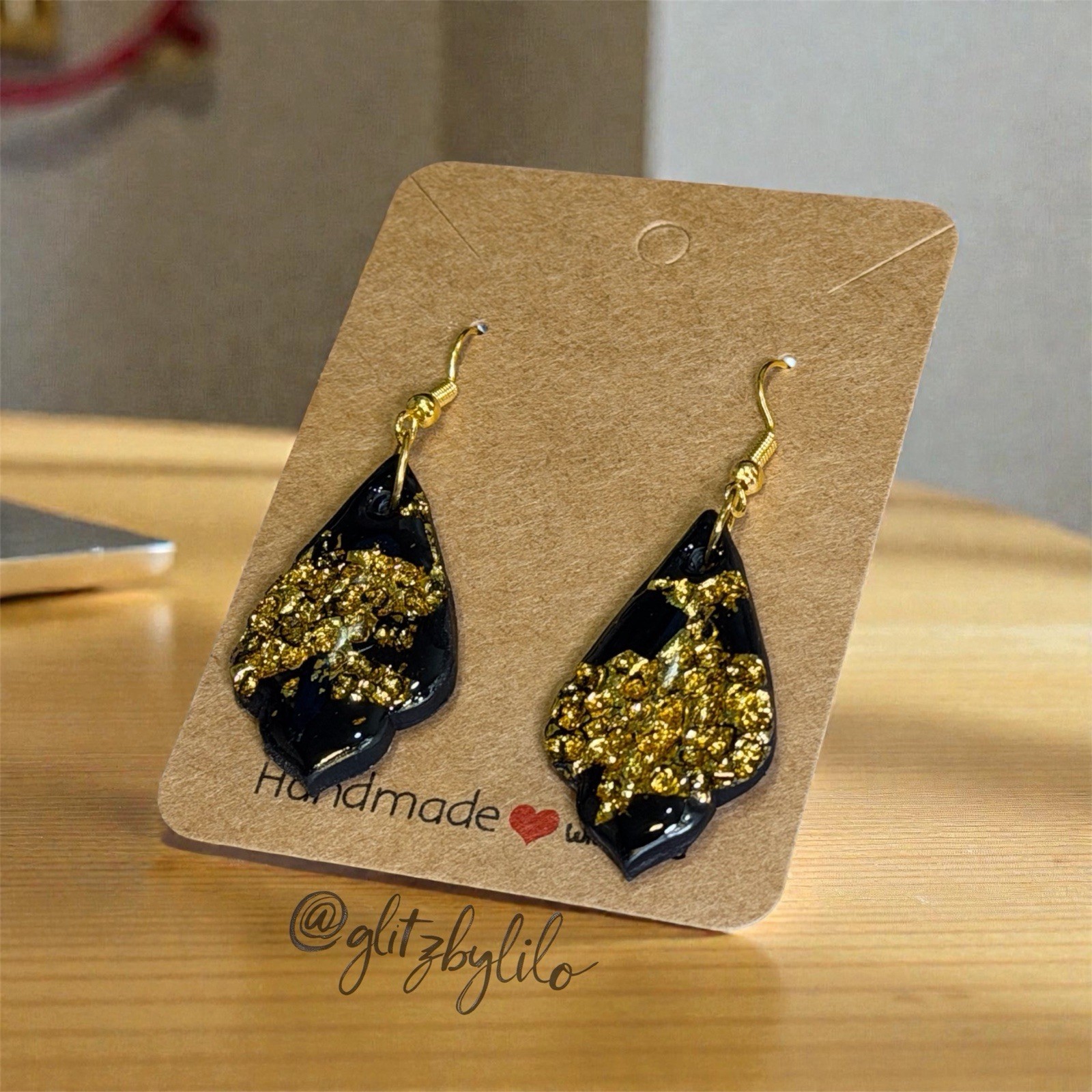 Black And Gold Polymer Clay Earrings Dangle Woman Gifts Black Deluxe Handmade