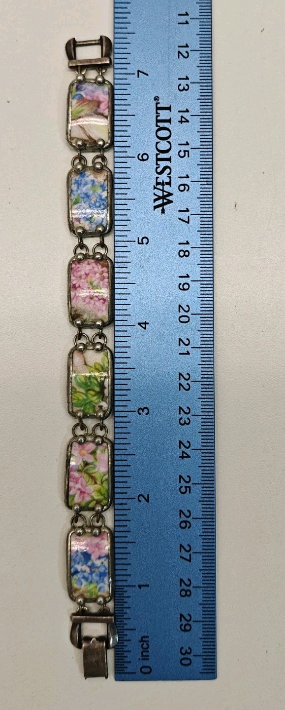 Custom Hand Soldered Artisan Broken China Chintz Bracelet 7.5 Inch