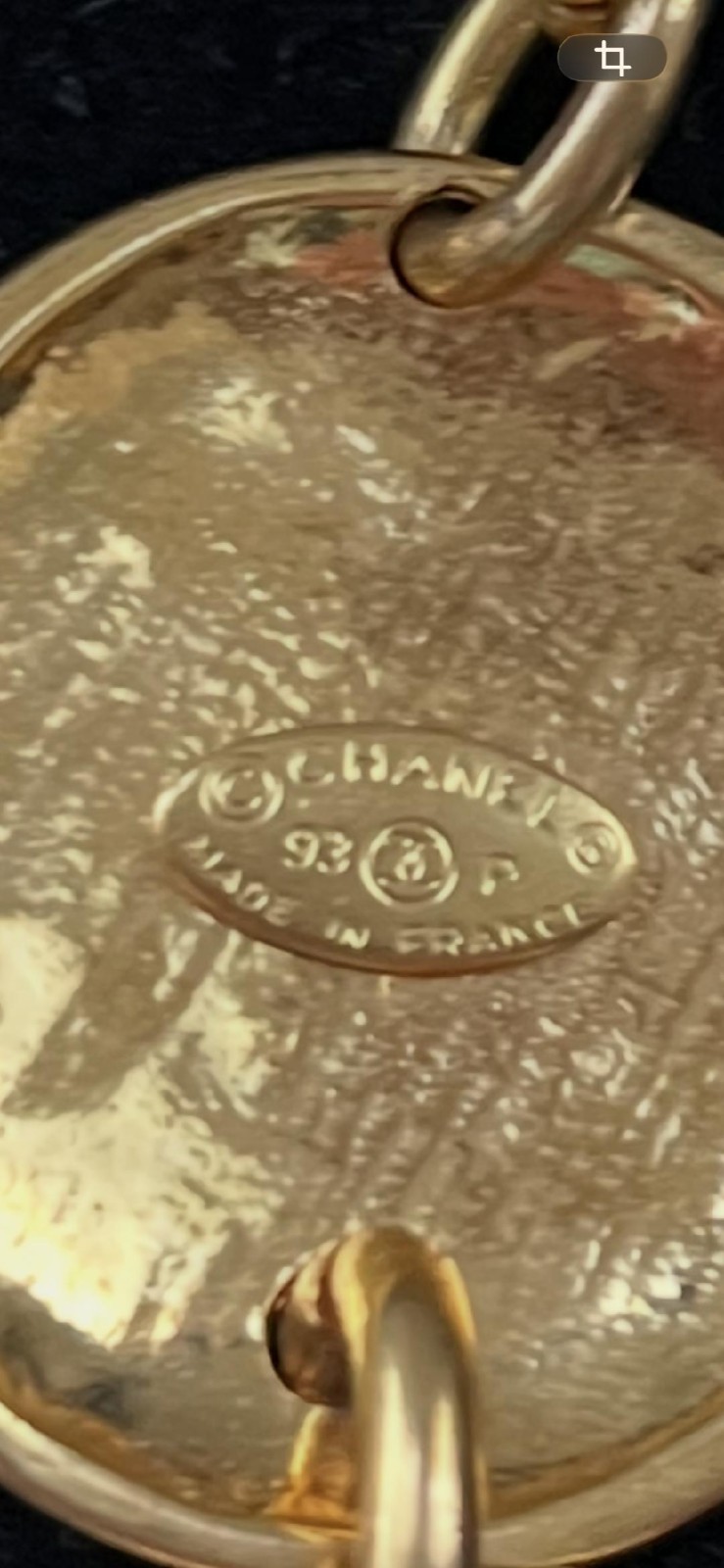 CHANEL 93P Signed Vintage Gold Logo Double Disk Necklace Made in France