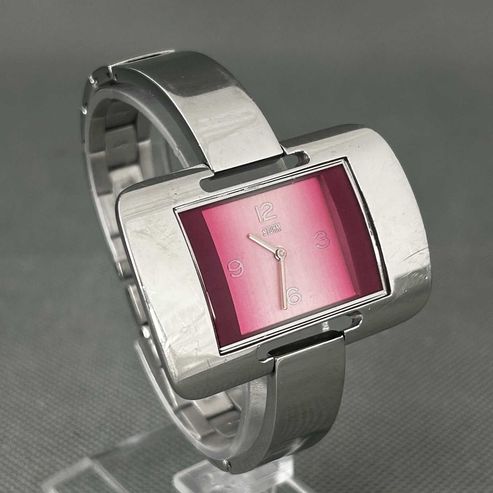 Storm Womens Watch Viola Silver S.Steel Pink Dial Rectangle Ladies New Battery