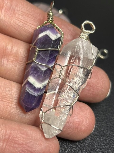 B6611 4pc Amethyst Rose Quartz Heart Tree of Life Pendant Wire Wrapped