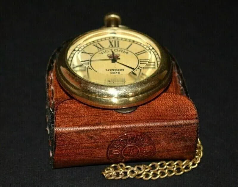 Antique Brass Pocket watch Victoria 1875 vintage with Leather Box Occasion Gift
